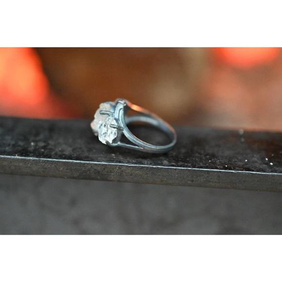 Triple Diamond Engagement Ring Raw Stone Unique Wedding Rough Art Deco R… - Picture 3 of 4